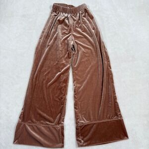 ZARA Kids Velvet Wide Leg Palazzo Pants Girls Size 8 Brown Elastic Waist